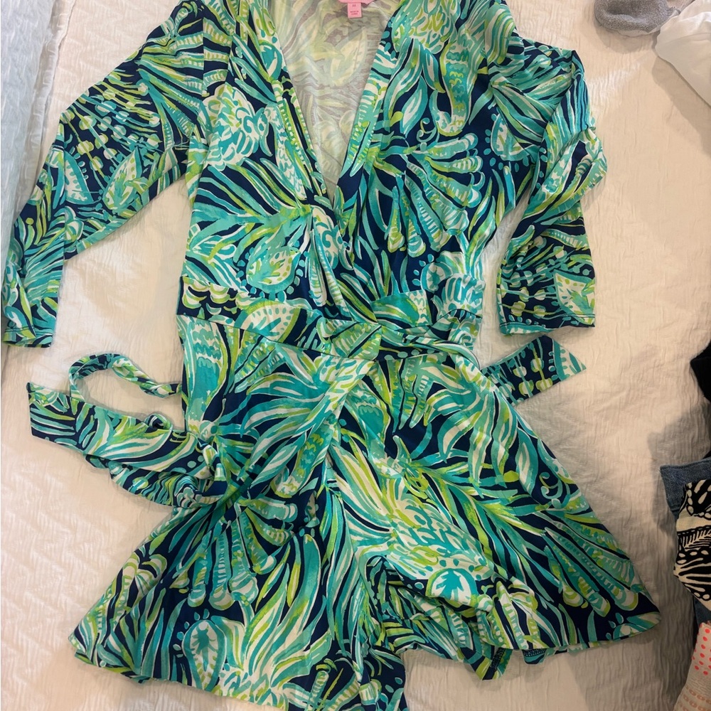 Lilly Pulitzer Green and Blue Tropical Wrap Dress